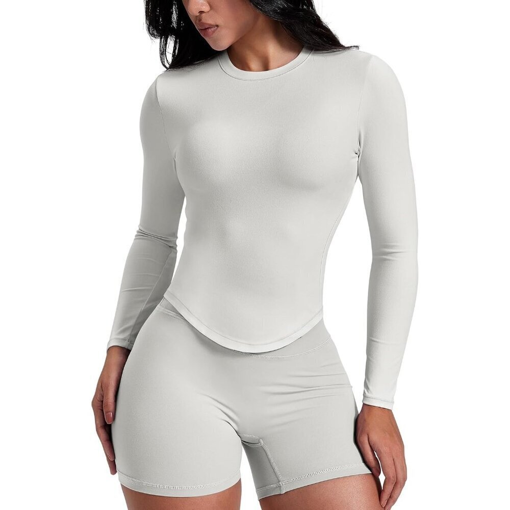 Women's Slim Fit Long Sleeve Crop Top Breathable Athletic Workout Shirt